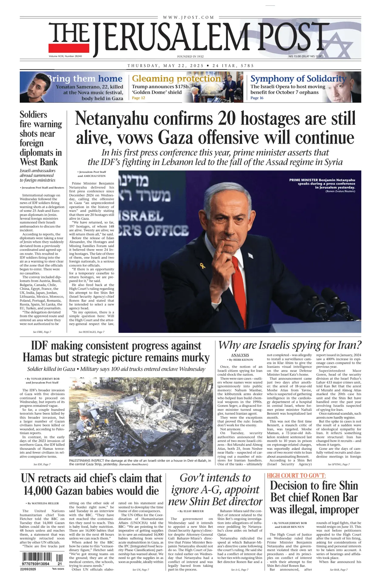 Prima-pagina-the jerusalem post-edizione-di-oggi-22-05-2025